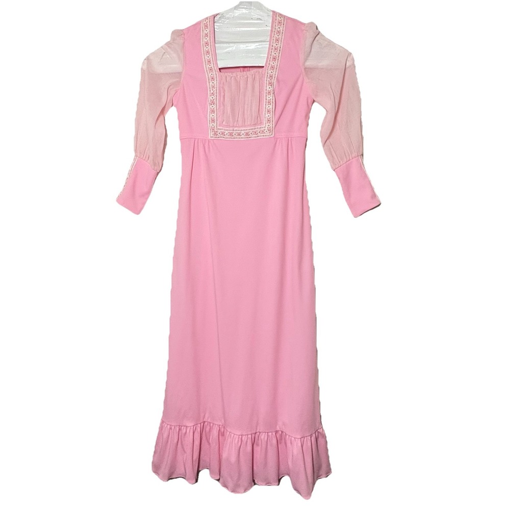 Mikey, Jr Pink Nightgown Or Dress VTG Embroidered Sleeves Neckline Sheer Sleeves
